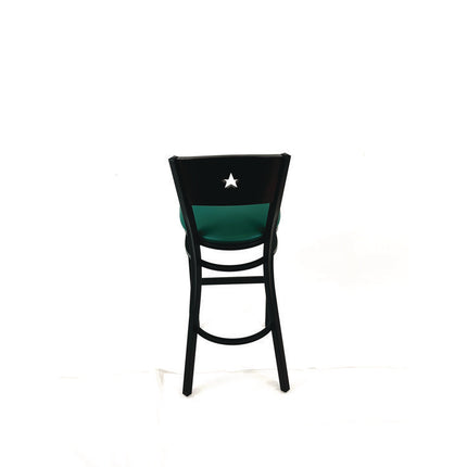 Liberty Series Barstool, Supports Up to 300 lb, 28.5" Seat Height, Green Seat, Dark Mahogany Back, Black Base