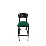 Liberty Series Barstool, Supports Up to 300 lb, 28.5" Seat Height, Green Seat, Dark Mahogany Back, Black Base