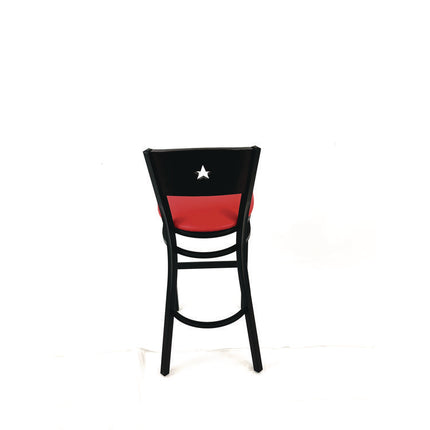 Liberty Series Barstool, Supports Up to 300 lb, 28.5" Seat Height, Red Seat, Dark Mahogany Back, Black Base