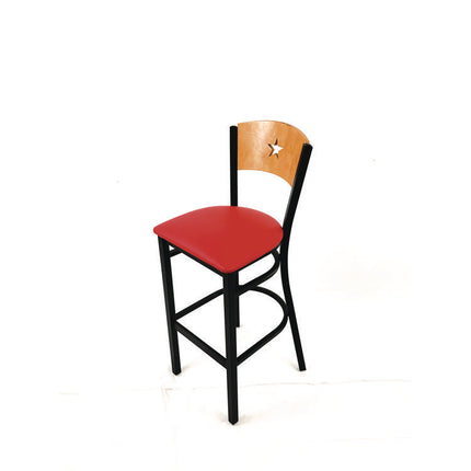 Liberty Series Barstool, Supports Up to 300 lb, 28.5" Seat Height, Red Seat, Natural Back, Black Base