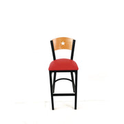 Liberty Series Barstool, Supports Up to 300 lb, 28.5" Seat Height, Red Seat, Natural Back, Black Base