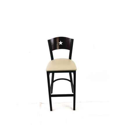 Liberty Series Barstool, Supports Up to 300 lb, 28.5" Seat Height, Taupe Seat, Dark Mahogany Back, Black Base