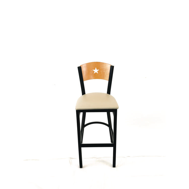 Liberty Series Barstool, Supports Up to 300 lb, 28.5" Seat Height, Taupe Seat, Natural Back, Black Base