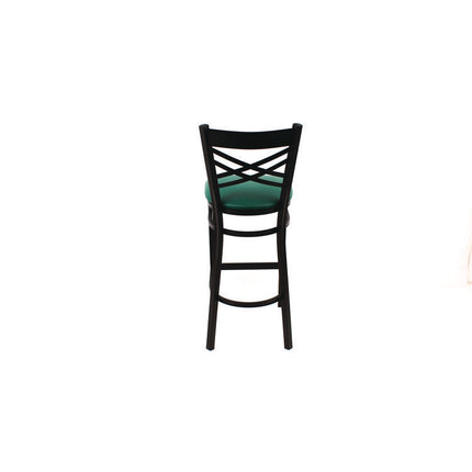 X Series Barstool, Supports Up to 300 lb, 29.5" Seat Height, Green Seat, Black Back, Black Base