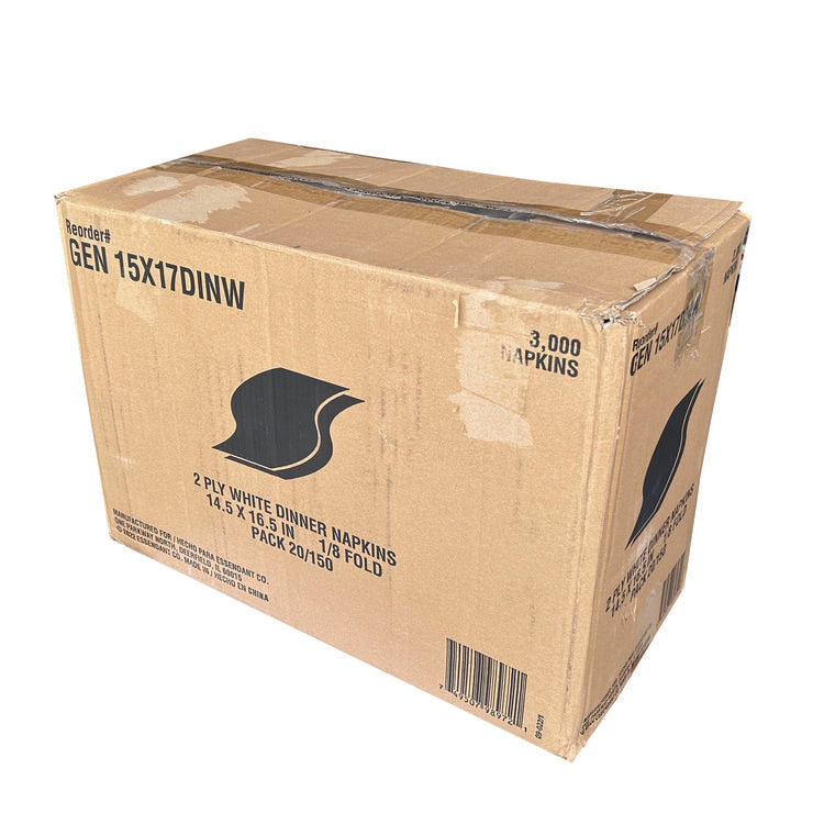 Dinner Napkins, 2-Ply, 14.5"W x 16.5"D, White, 150/Pack, 20 Packs/Carton