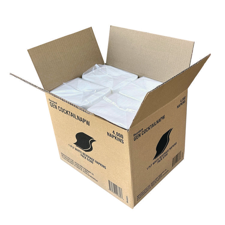 Cocktail Napkins, 1-Ply, 9w X 9d, White, 500/pack, 8 Packs/carton