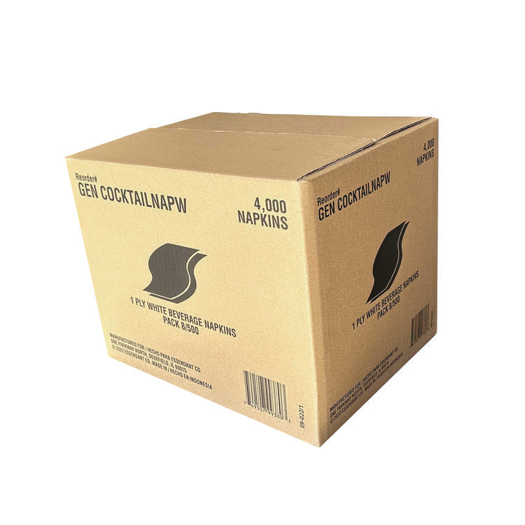 Cocktail Napkins, 1-Ply, 9w X 9d, White, 500/pack, 8 Packs/carton