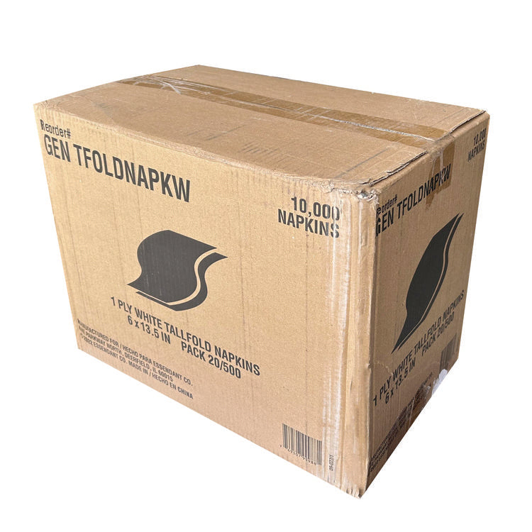 Tall-Fold Napkins, 1-Ply, 5.98 x 11.38, White, 10,000/Carton