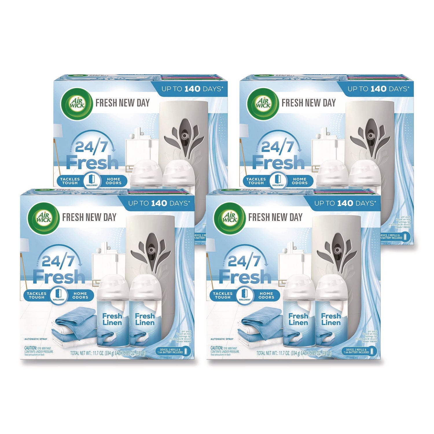 Freshmatic Ultra Automatic Starter Kit, Gadget/(2) 5.89 oz Fresh Linen Refills/AA Battery, 4 Kits/Carton