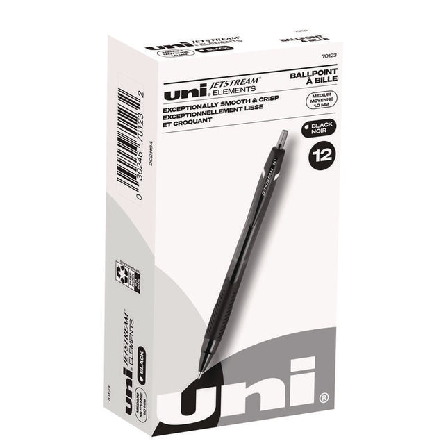 Jetstream Elements Hybrid Gel Pen, Retractable, Medium 1 mm, Black Ink, Translucent Black/Black Barrel, Dozen