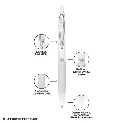 207 Plus+ Gel Pen, Retractable, Medium 0.7 mm, Black Ink, White Barrel, 4/Pack