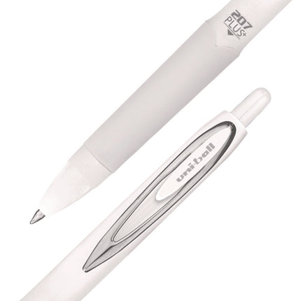 207 Plus+ Gel Pen, Retractable, Medium 0.7 mm, Black Ink, White Barrel, Dozen