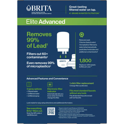 Water Faucet Mount Filtration System with 1 Elite Advanced Replacement Filter, White