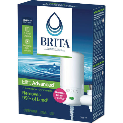 Water Faucet Mount Filtration System with 1 Elite Advanced Replacement Filter, White