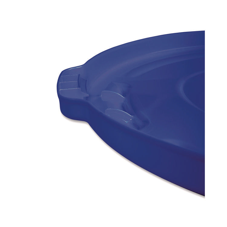 BRUTE Self-Draining Flat Top Lid for 55 gal Round Brute Containers, 26.75" Diameter, Blue, 3/Carton