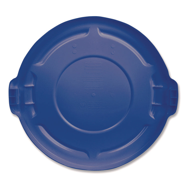 BRUTE Self-Draining Flat Top Lid for 55 gal Round Brute Containers, 26.75" Diameter, Blue, 3/Carton