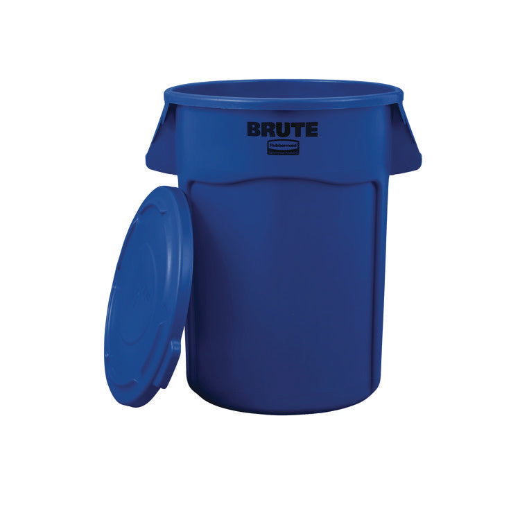 BRUTE Self-Draining Flat Top Lid for 55 gal Round Brute Containers, 26.75" Diameter, Blue, 3/Carton