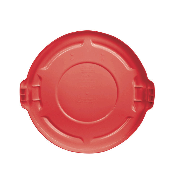 BRUTE Self-Draining Flat Top Lids for 32 gal Round BRUTE Containers, 22.25" Diameter x 3"h, Red, 3/Carton