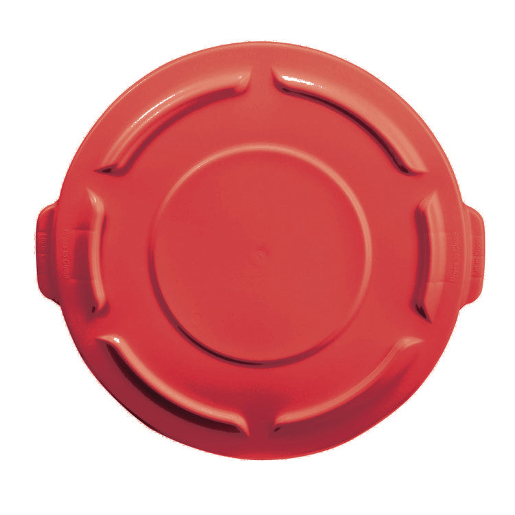 BRUTE Self-Draining Flat Top Lids for 32 gal Round BRUTE Containers, 22.25" Diameter x 3"h, Red, 3/Carton