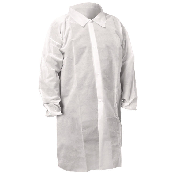 KGA10 Standard Weight Lab Coat for Non-Hazardous Particulate Protection, Large, White, 50/Carton