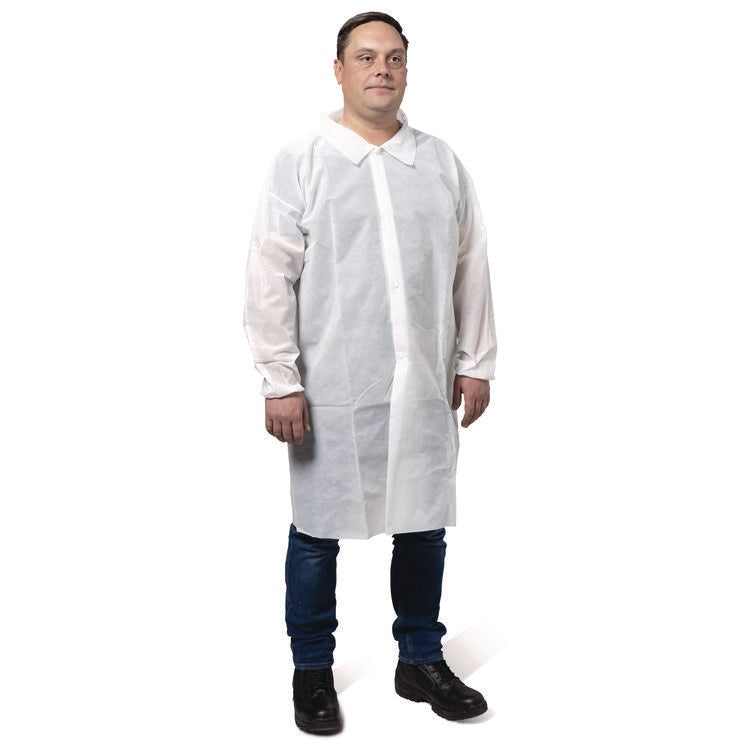 KGA10 Standard Weight Lab Coat for Non-Hazardous Particulate Protection, 2X-Large, White, 50/Carton