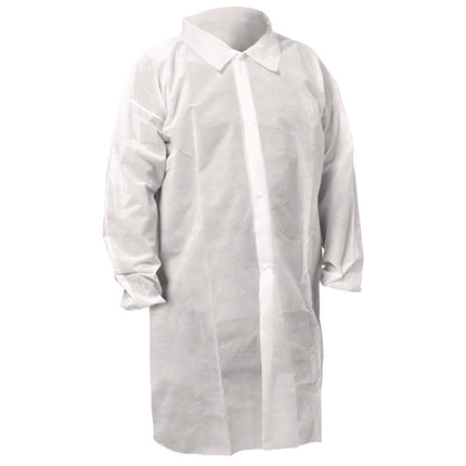 KGA10 Standard Weight Lab Coat for Non-Hazardous Particulate Protection, 3X-Large, White, 50/Carton