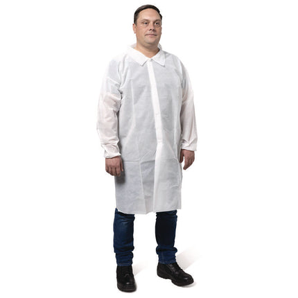 KGA10 Standard Weight Lab Coat for Non-Hazardous Particulate Protection, 3X-Large, White, 50/Carton