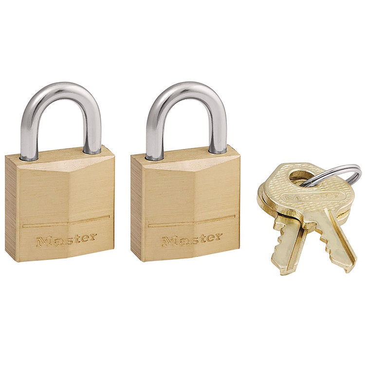Three-Pin Brass Tumbler Locks, 0.75" Wide, 2 Locks and 2 Keys, 2/Pack
