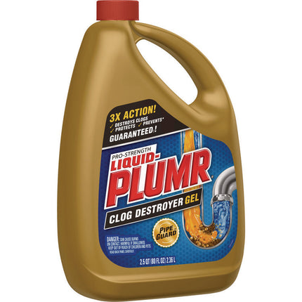 Pro-Strength Full Clog Destroyer Plus PipeGuard, Gel, 80 oz, 6/Carton
