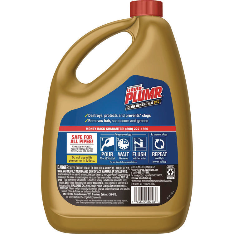 Pro-Strength Full Clog Destroyer Plus PipeGuard, Gel, 80 oz, 6/Carton