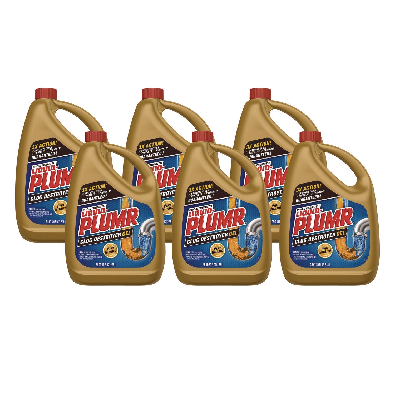 Pro-Strength Full Clog Destroyer Plus PipeGuard, Gel, 80 oz, 6/Carton