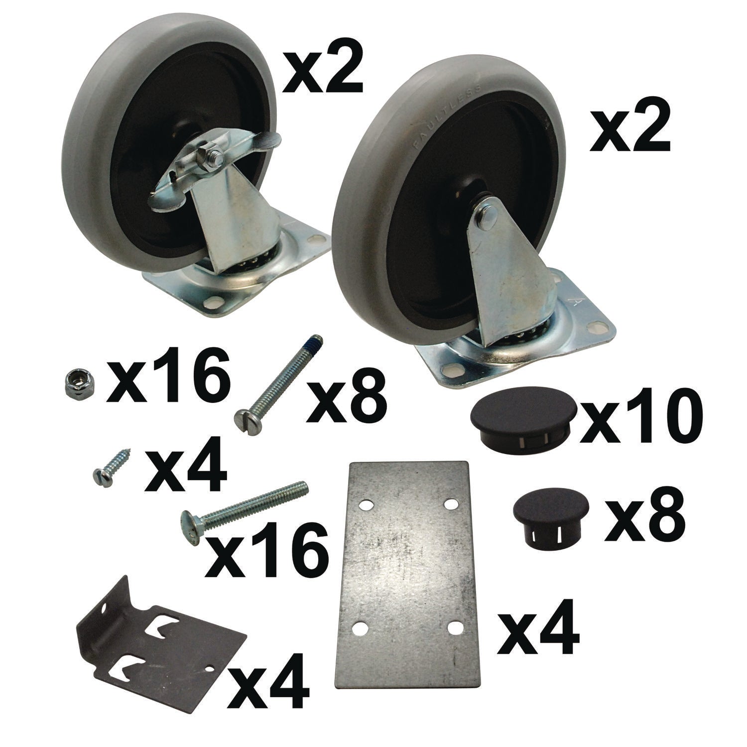 5-Inch Swivel and Rigid Plate Caster Kit with Hardware, Gray