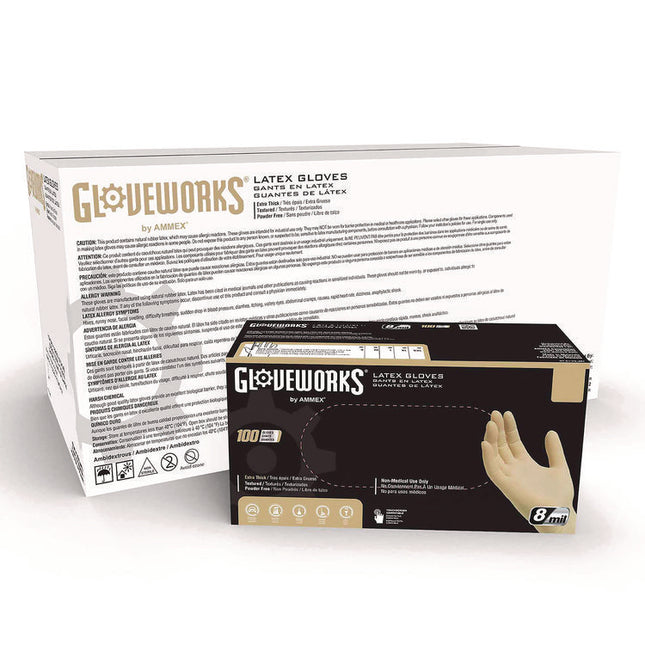Latex Disposable Gloves, Extra Thick, 6 mil, Medium, Ivory, 100 Gloves/Box, 10 Boxes/Carton