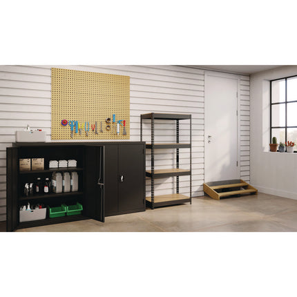 Steel Shelving Unit with Particleboard Shelves, Four-Shelf, 30w x 16d x 60h, Steel, Black