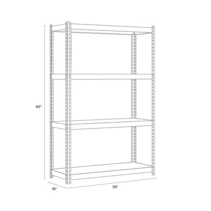 Steel Shelving Unit with Particleboard Shelves, Four-Shelf, 30w x 16d x 60h, Steel, Black