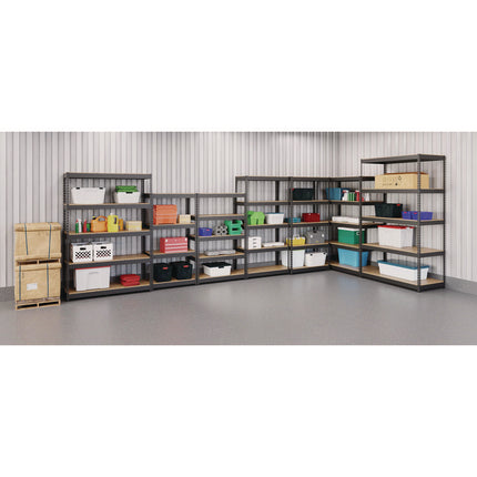 Steel Shelving Unit with Particleboard Shelves, Five-Shelf, 36w x 18d x 72h, Steel, Black