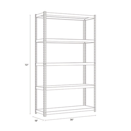 Steel Shelving Unit with Particleboard Shelves, Five-Shelf, 36w x 18d x 72h, Steel, Black
