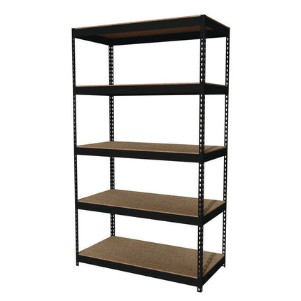 Steel Shelving Unit with Particleboard Shelves, Five-Shelf, 48w x 24d x 84h, Steel, Black