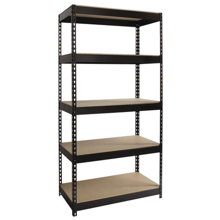 Steel Shelving Unit with Particleboard Shelves, Five-Shelf, 36w x 18d x 72h, Steel, Black