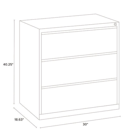 Lateral File, 3 Legal/Letter-Size File Drawers, Light Gray, 30" x 18.62" x 40.25"