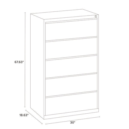 Lateral File, 5 Legal/Letter-Size File Drawers, Light Gray, 30" x 18.62" x 67.62"