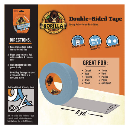 Double-Sided Tape, 3" Core, 1.4" x 8 yds, Gray