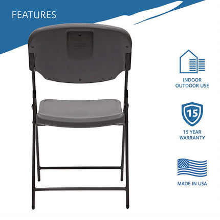 Rough n Ready Commercial Folding Chair, Supports Up to 350 lb, 15.25" Seat Height, Charcoal Seat, Charcoal Back, Silver Base
