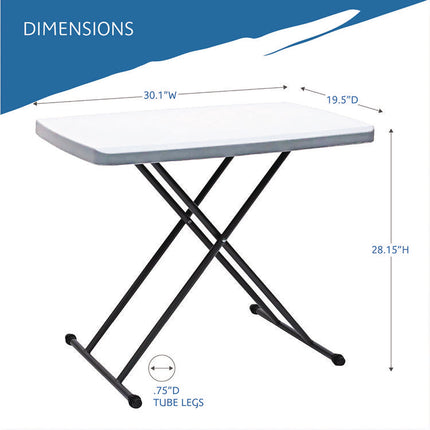 IndestrucTable Classic Personal Folding Table, 30" x 20" x 25" to 28", Platinum/Gray