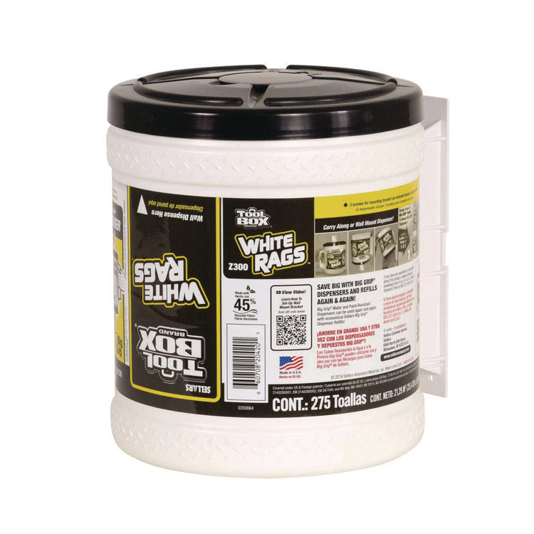 Z300 Wipers Big Grip Dispenser, 1-Ply, 10 x 12, White, 2/Carton