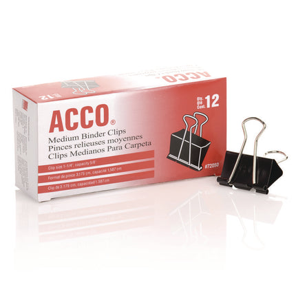 Binder Clips, Medium, Black/silver, Dozen