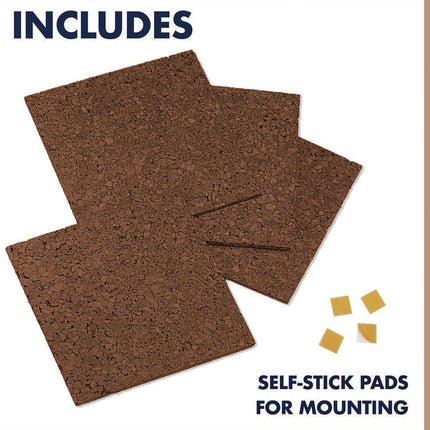 Cork Panels, 12" x 0.38" x 12", Brown, 4/Pack