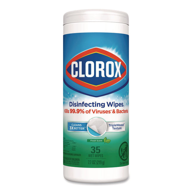 Disinfecting Wipes, Bleach Free Cleaning Wipes, 1-Ply, 7 x 8, Fresh Scent, White, 35/Canister