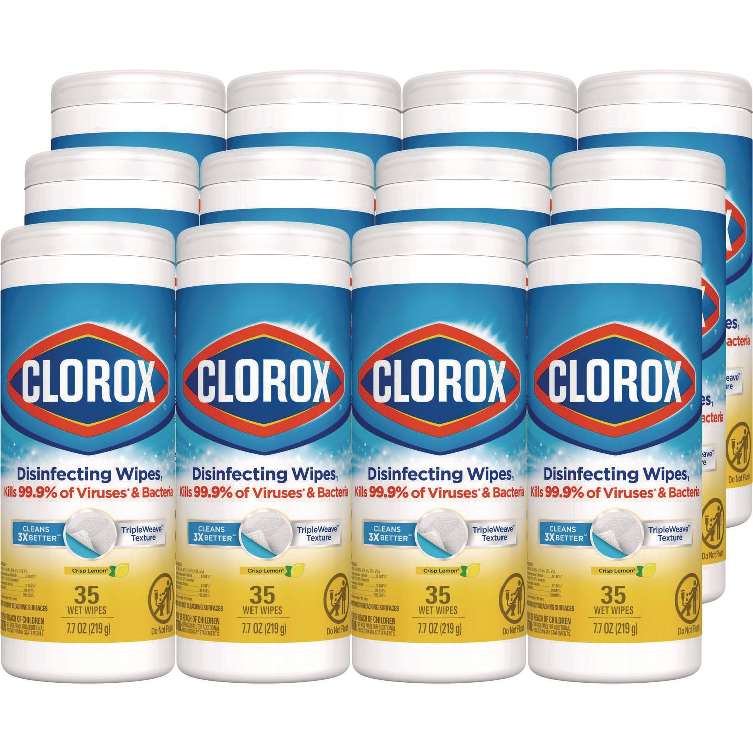 Disinfecting Wipes, Bleach Free Cleaning Wipes, 1-Ply, 7 x 8, Crisp Lemon, White, 35/Canister, 12 Canisters/Carton