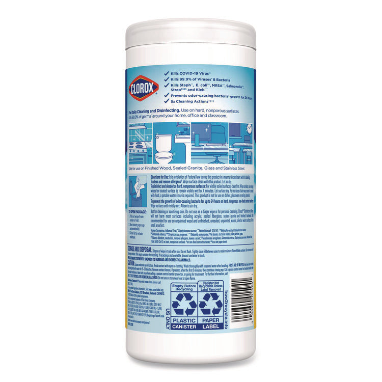 Disinfecting Wipes, Bleach Free Cleaning Wipes, 1-Ply, 7 x 8, Crisp Lemon, White, 35/Canister